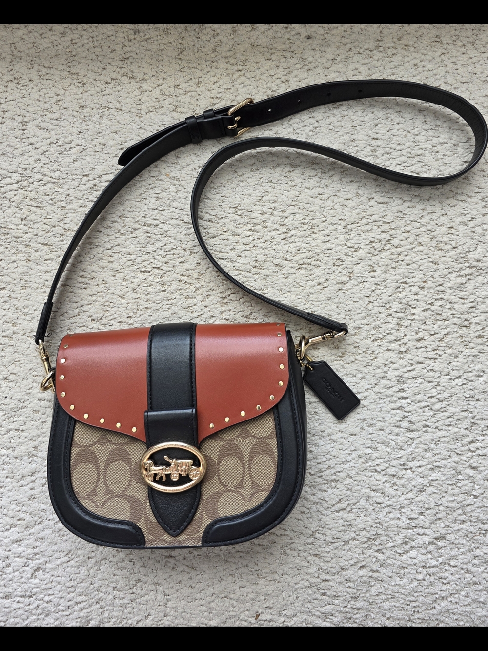 Coach Signature Morgan Saddle Crossbody with Rust Flap and Black Trim